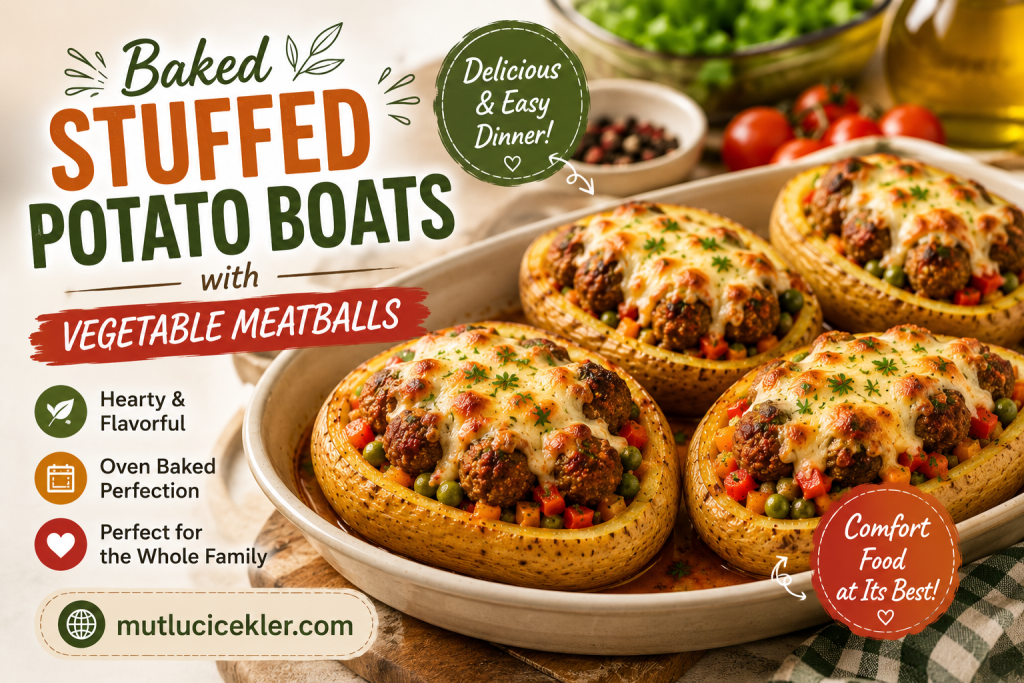 Baked Stuffed Potato Boats with Vegetable Meatballs: A Delicious and Easy Dinner Recipe 🥔🧆✨