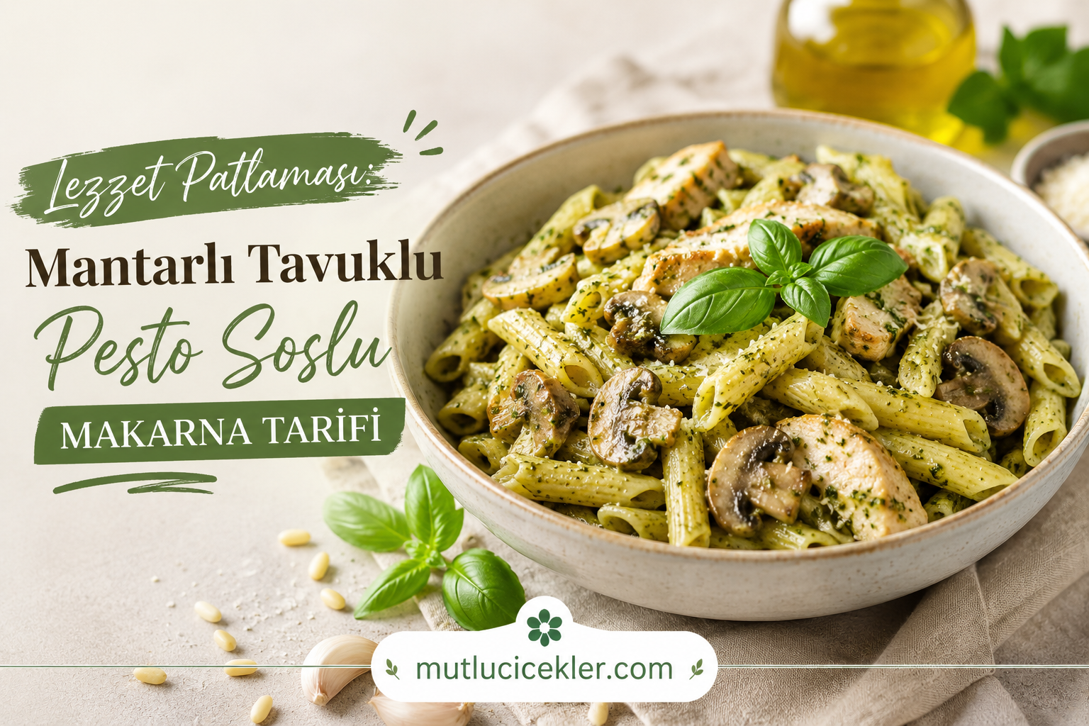 🍝 Lezzet Patlaması: Mantarlı Tavuklu Pesto Soslu Makarna Tarifi