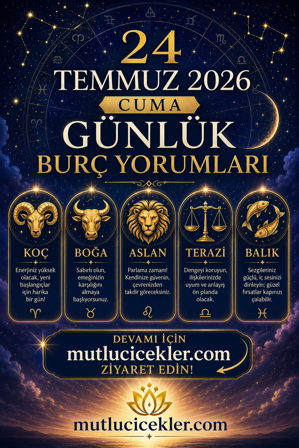 🔮 24 Temmuz 2026 Cuma Günlük Burç Yorumları: Aşk, Kariyer, Para ve Enerji Rehberi
