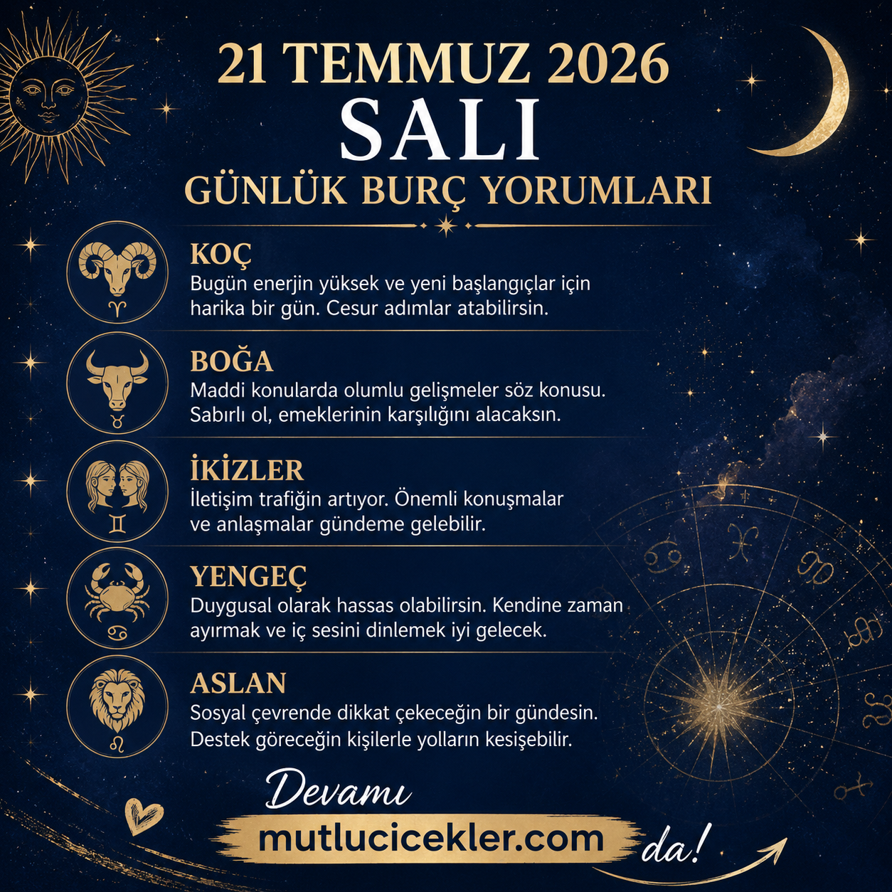 21 Temmuz 2026 günlük burç yorumları
