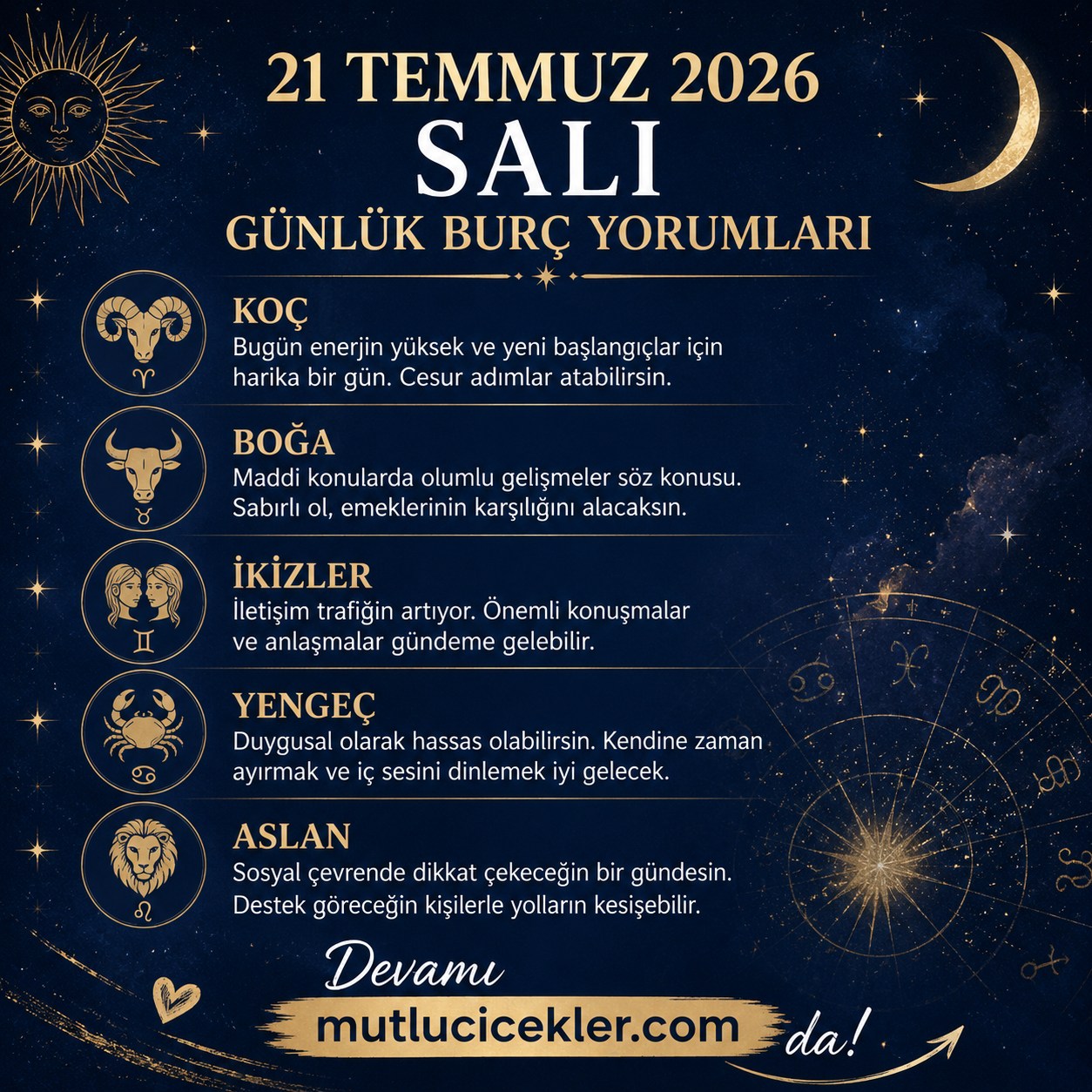 21 Temmuz 2026 günlük burç yorumları