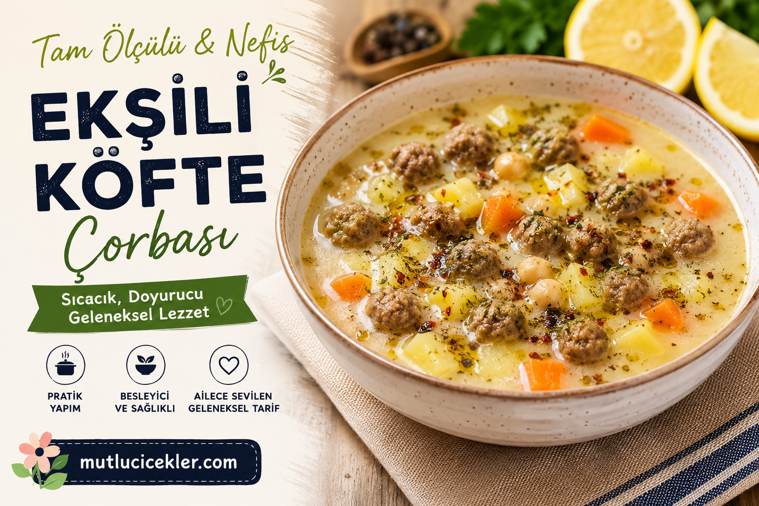 Ekşili Köfte Çorbası Tarifi: Terbiyeli, Lezzetli ve Tam Ölçülü Ev Yapımı Çorba