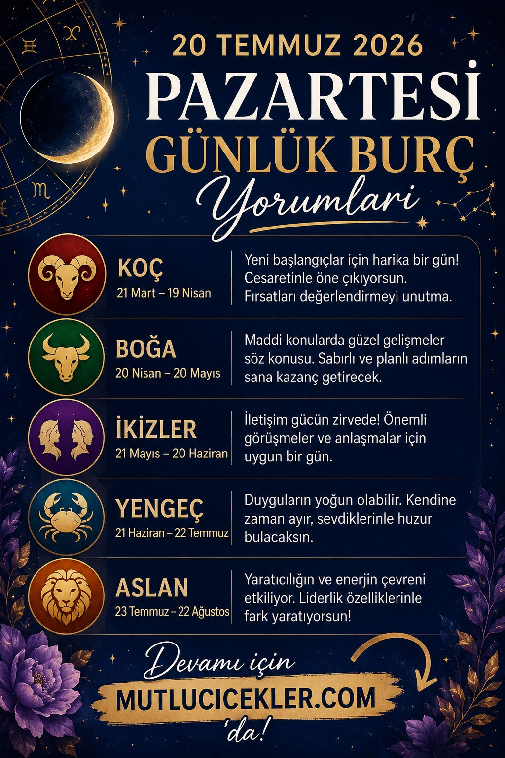 Günlük burç yorumları 20 Temmuz 2026