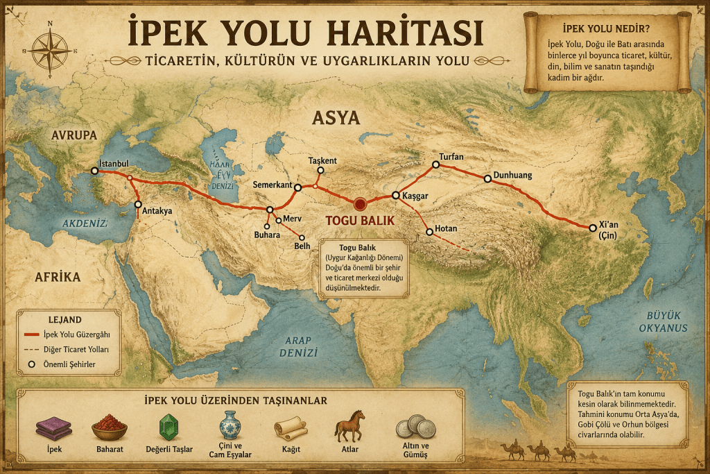 İpek Yolu üzerinde Togu Balık'ın tahmini konumu