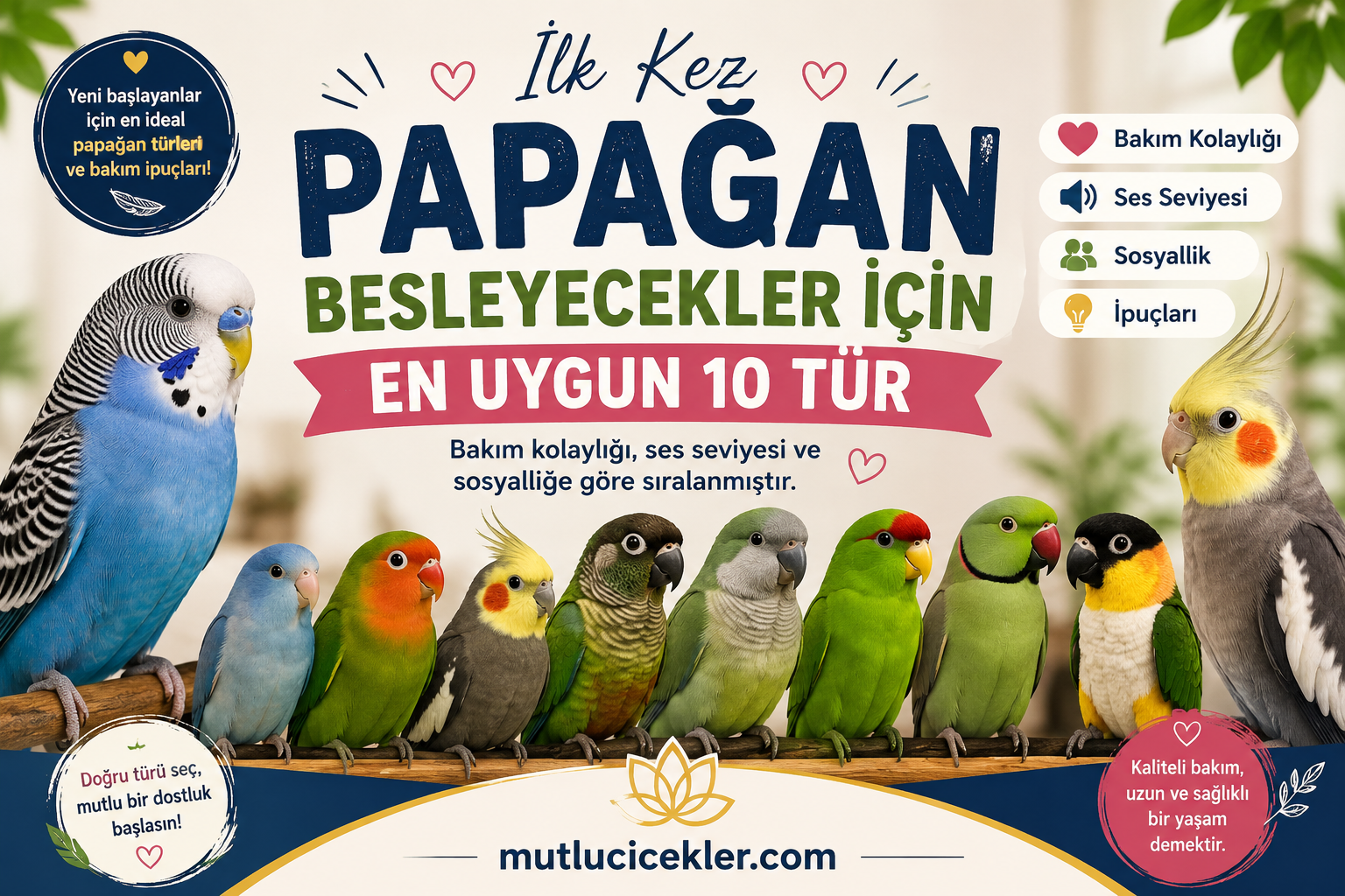 İlk Kez Papağan Besleyecekler İçin En Uygun Papağan Türleri Rehberi