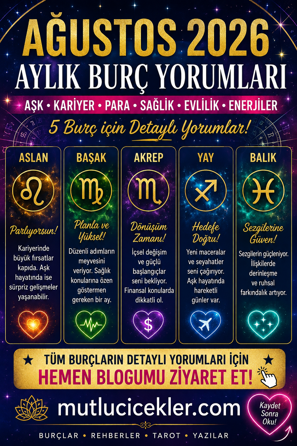 🔮 Ağustos 2026 Aylık Burç Yorumları: Aşk, Kariyer, Para, Sağlık ve Evlilik Enerjileri