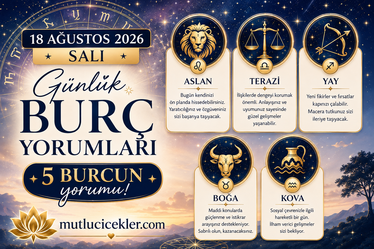 🔮 18 Ağustos 2026 Salı Günlük Burç Yorumları: Aşk, Kariyer, Para ve Enerji Rehberi