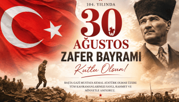 30 Ağustos Zafer Bayramı 104. yıl kutlama görseli, Türk bayrağı, Gazi Mustafa Kemal Atatürk ve Büyük Taarruz kahramanları