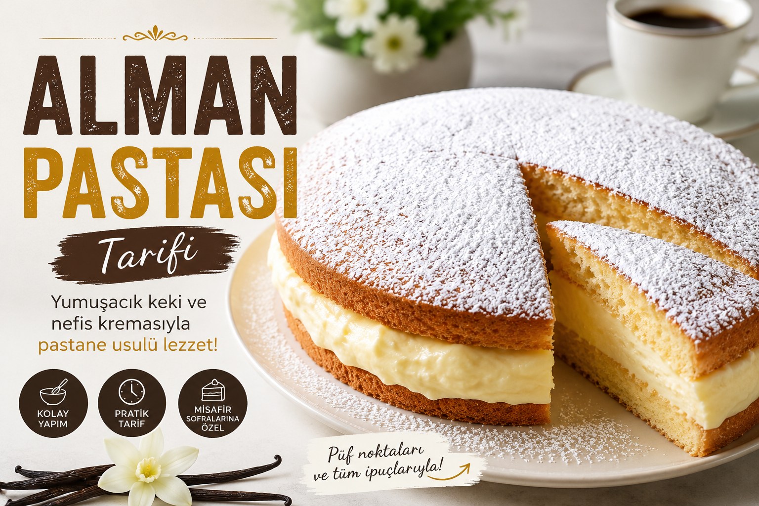 Yumuşak keki ve vanilyalı kremasıyla ev yapımı Alman pastası tarifi