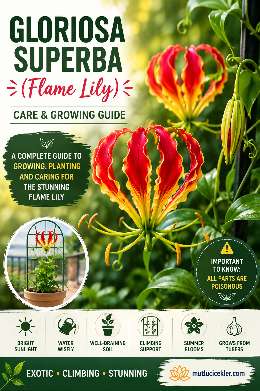 🌺 Gloriosa Superba (Flame Lily): Care, Growing & Planting Guide