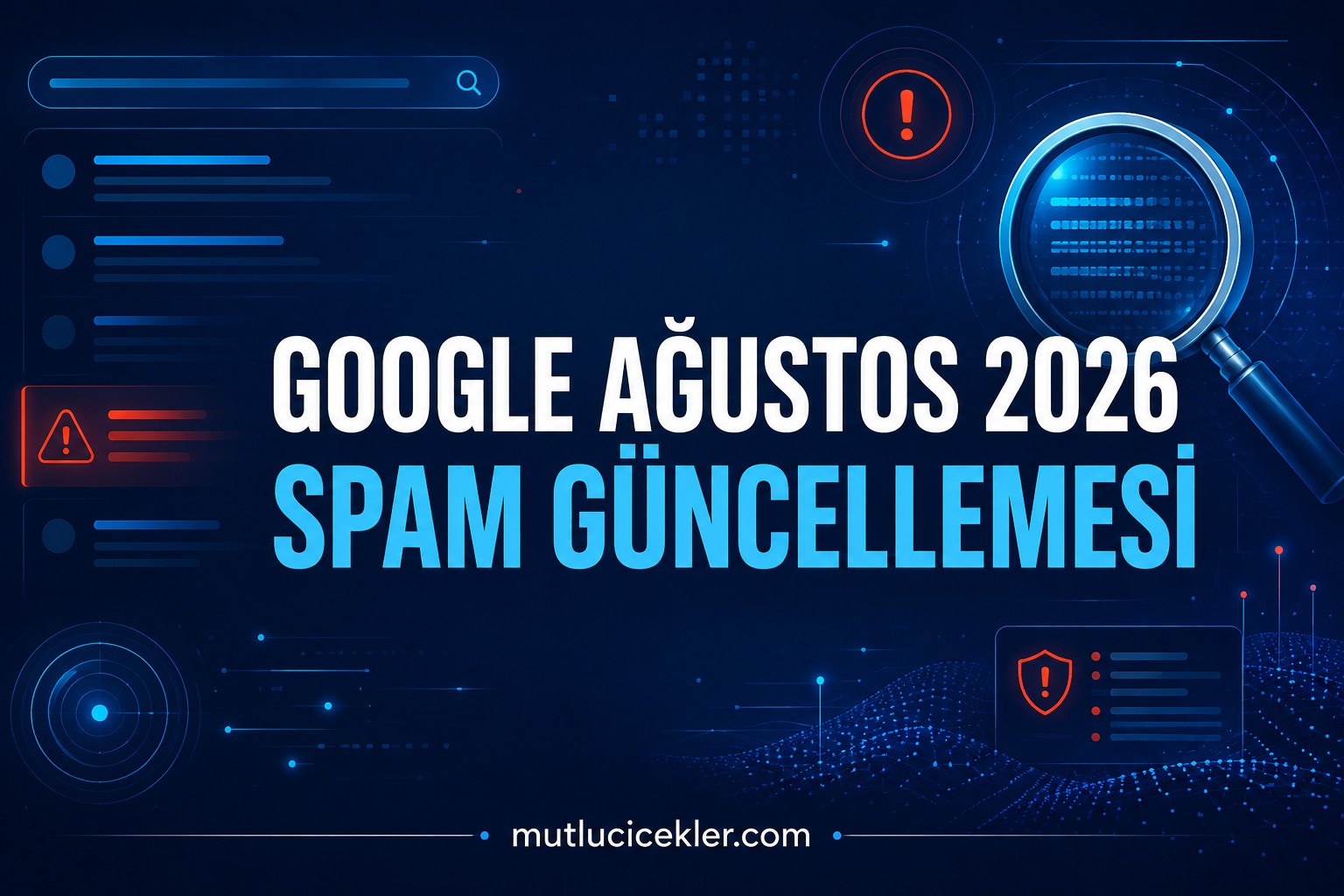 Google Ağustos 2026 spam güncellemesini anlatan teknoloji kapak görseli