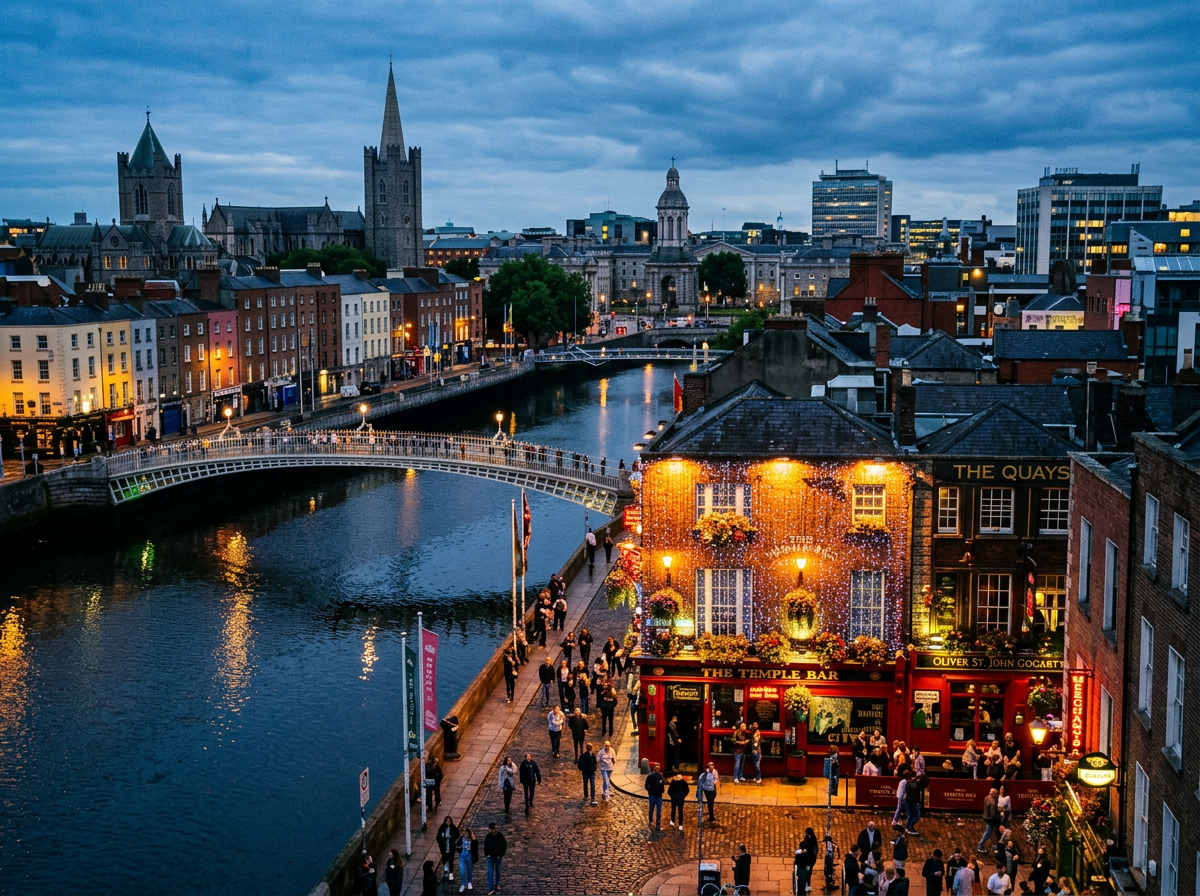 Dublin skyline, Temple Bar pubs, historic buildings