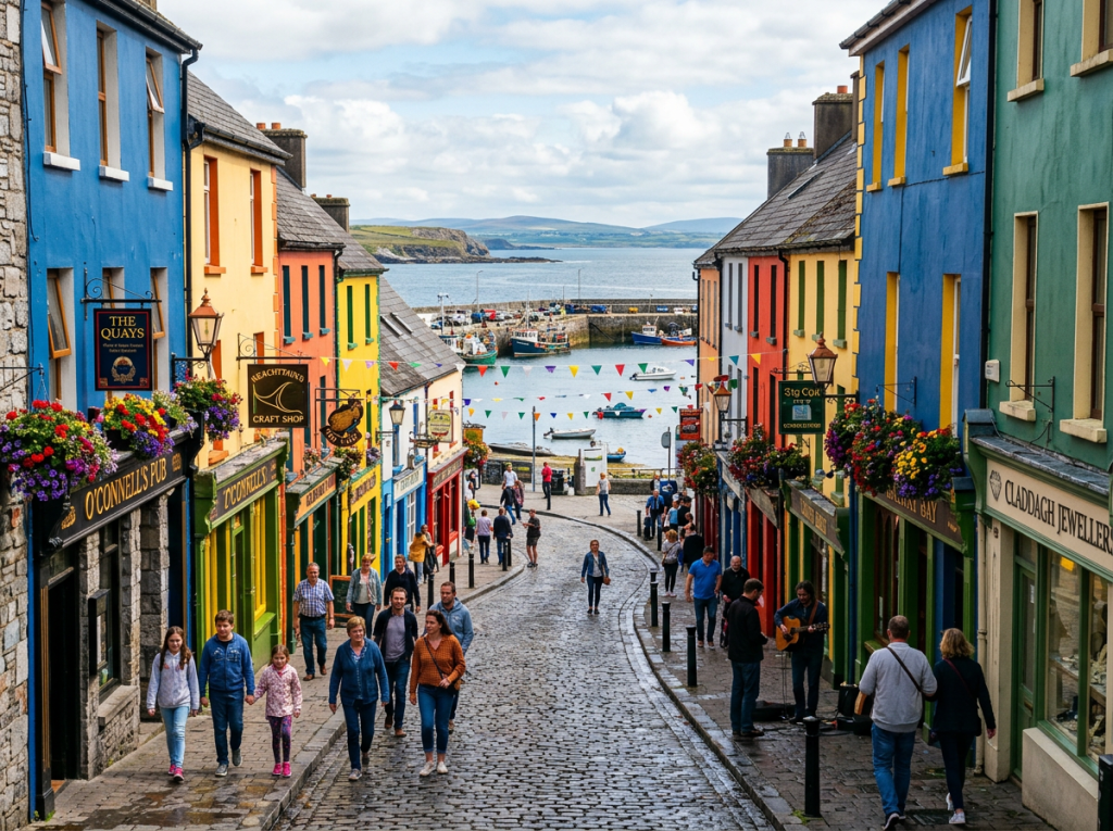 Colorful Galway streets by Atlantic coast
