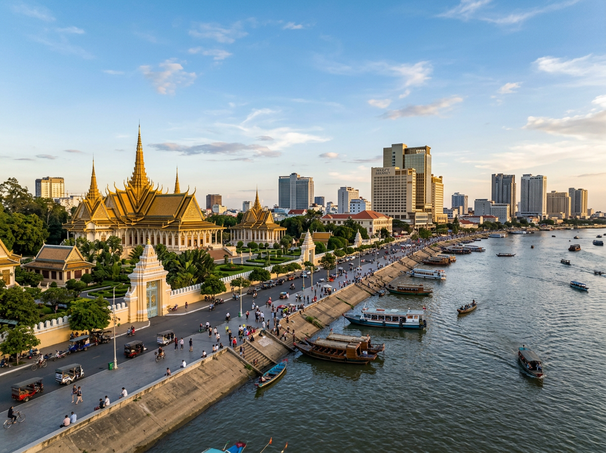 Phnom Penh Royal Palace and riverside skyline