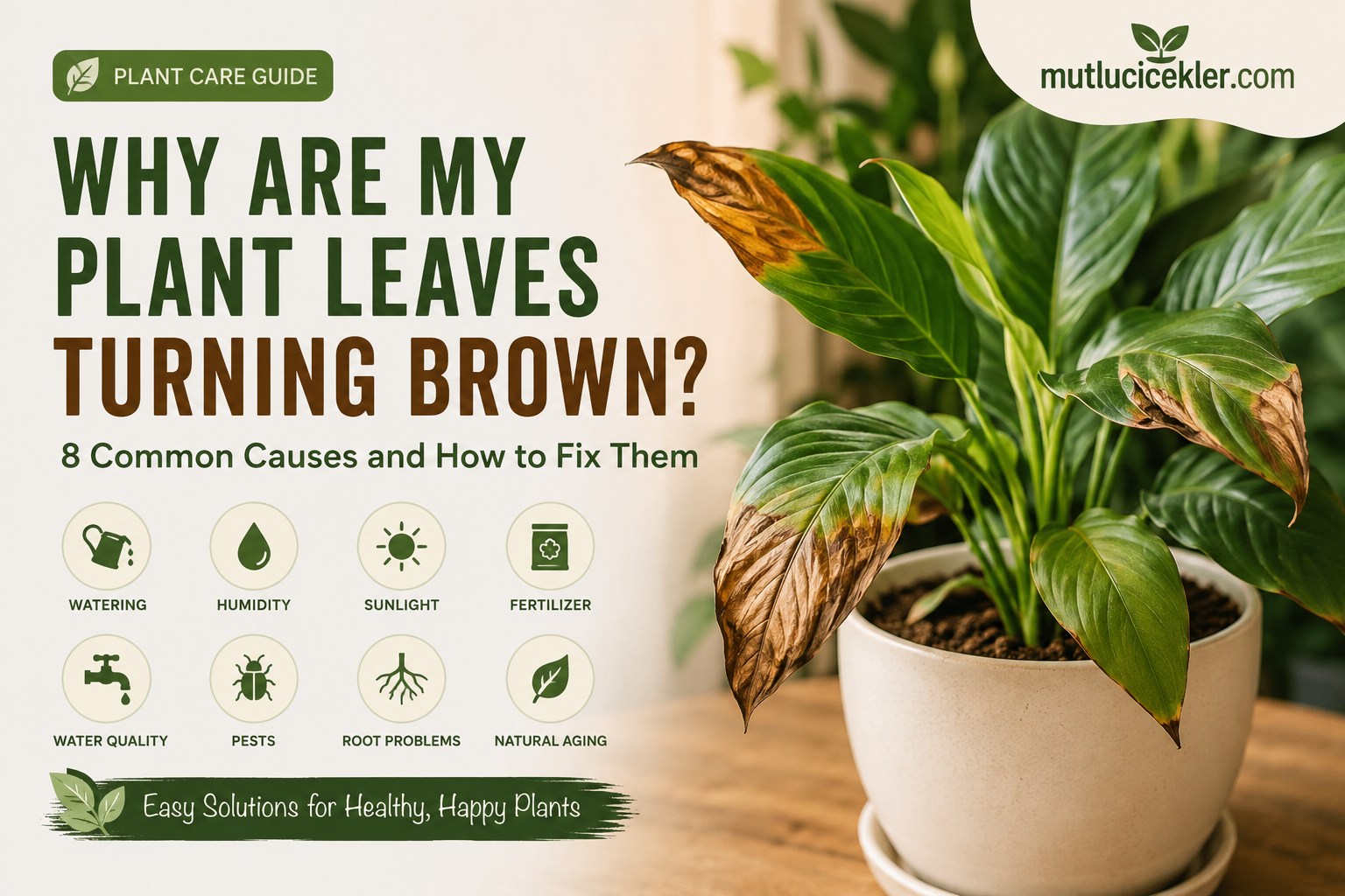 Brown tips and dry leaves on a houseplant showing 8 common causes of brown plant leaves and plant care solutions – mutlucicekler.com