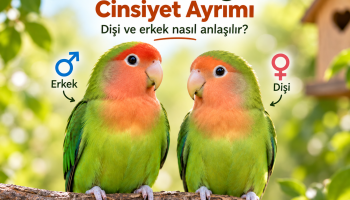 Cennet papağanı cinsiyet ayrımı için yan yana duran dişi ve erkek cennet papağanı görseli