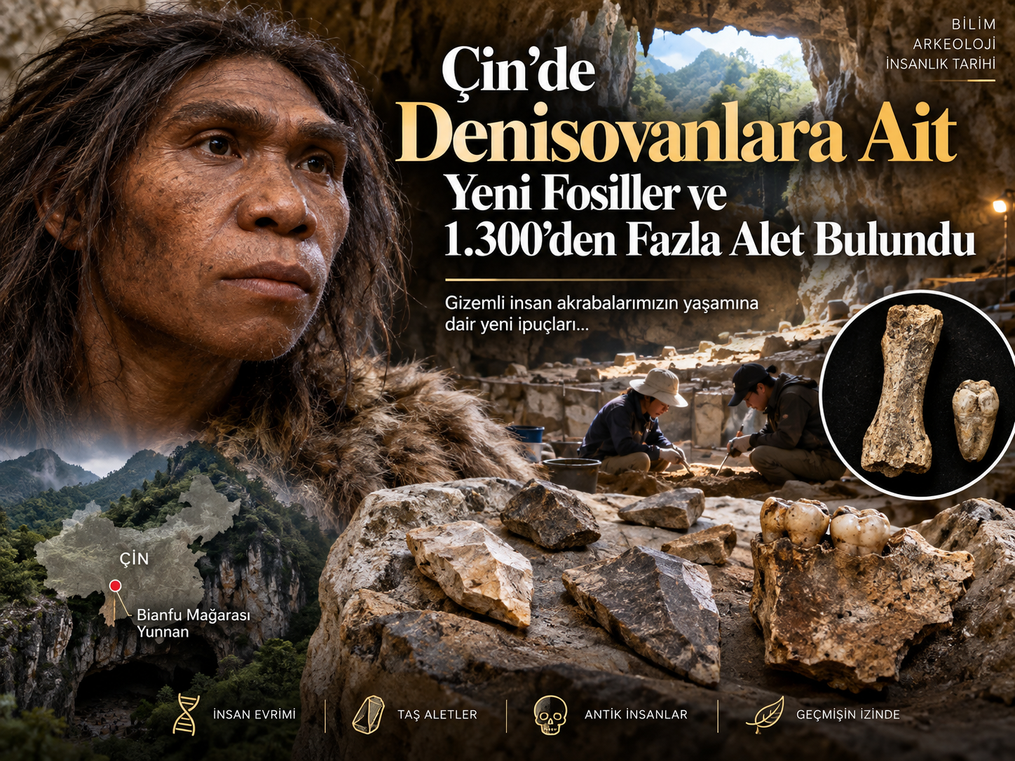 Çin’de Bianfu Mağarası’nda bulunan Denisovan fosilleri ve taş aletlere ilişkin arkeolojik keşif