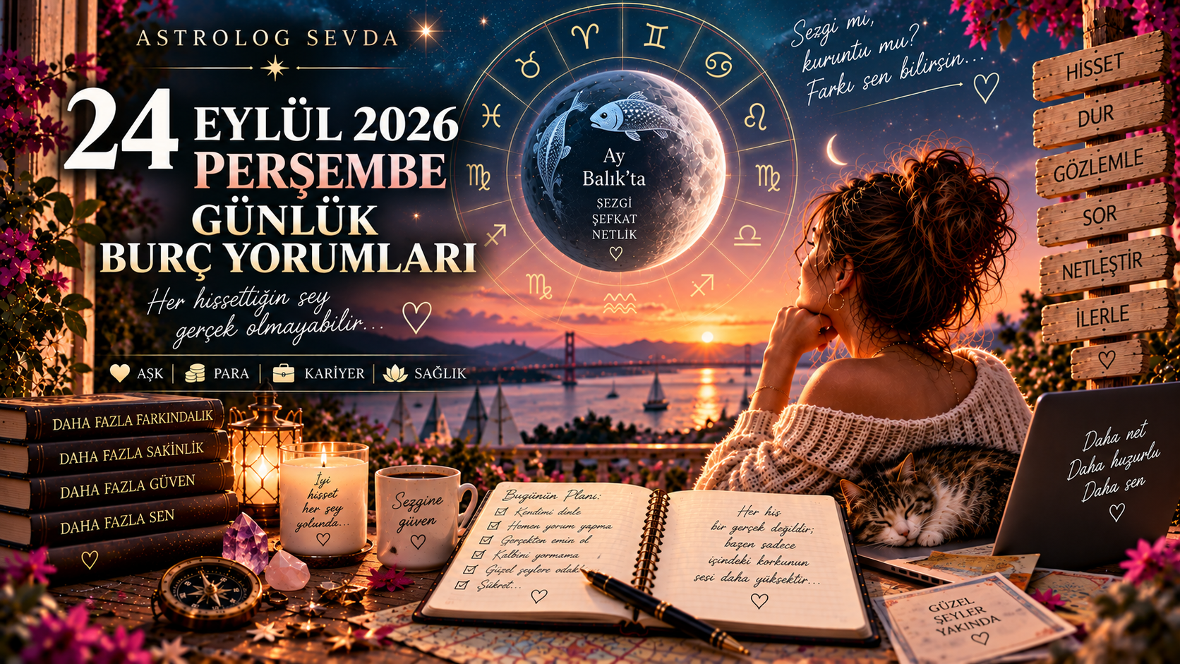 24 Eylül 2026 Perşembe günlük burç yorumları Ay Balık burcunda Astrolog Sevda