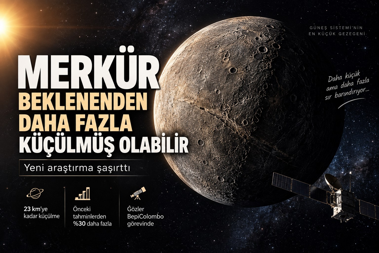 Merkür’ün beklenenden daha fazla küçülmüş olabileceğini gösteren yeni araştırmayı temsil eden Merkür gezegeni görseli