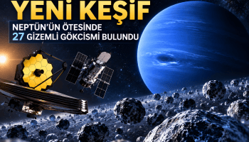 James Webb ve Hubble’ın Neptün’ün ötesinde keşfettiği 27 yeni Trans-Neptün gökcismini gösteren temsili uzay görseli