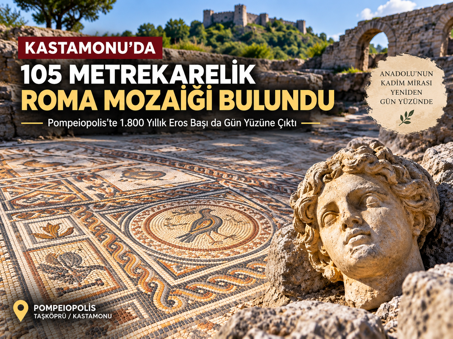 Pompeiopolis Antik Kenti’nde ortaya çıkarılan 105 metrekarelik Roma mozaiği