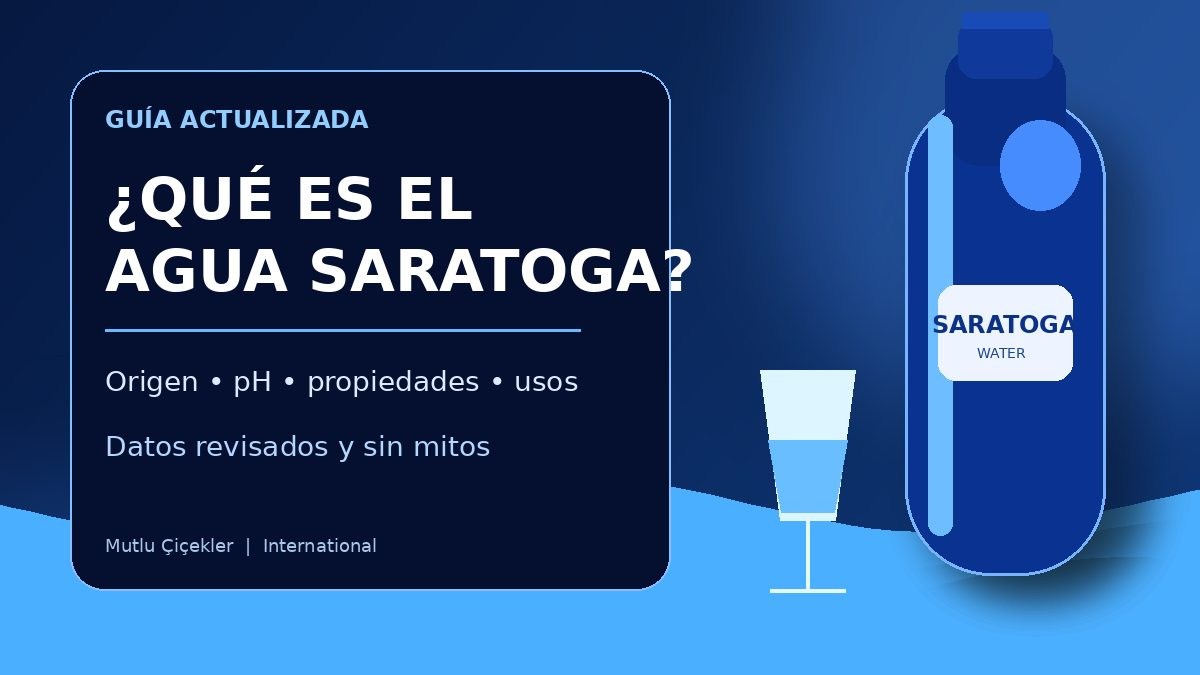 Portada sobre el agua Saratoga con botella azul y el texto Qué es el agua Saratoga, origen, pH, propiedades y usos