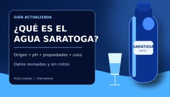 Portada sobre el agua Saratoga con botella azul y el texto Qué es el agua Saratoga, origen, pH, propiedades y usos