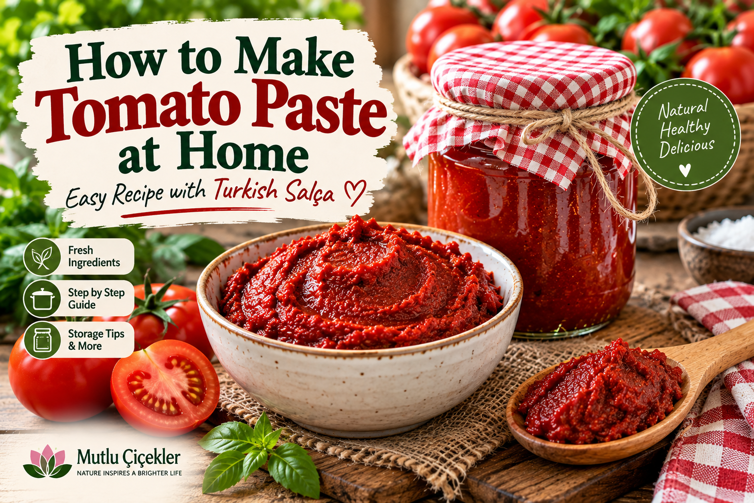Homemade Turkish tomato paste made with fresh tomatoes