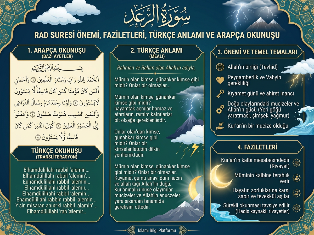 Rad Suresi Önemi, Faziletleri, Türkçe Anlamı ve Arapça Okunuşu