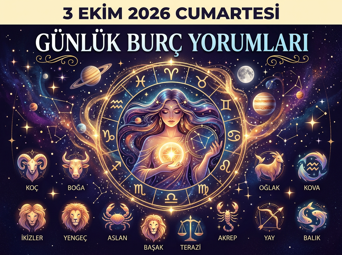 3 EKİM 2026 CUMARTESİ; GÜNLÜK BURÇ YORUMLARI; KOÇ, BOĞA, OĞLAK, KOVA, İKİZLER, YENGEÇ, ASLAN, BAŞAK, TERAZİ, AKREP, YAY, BALIK.