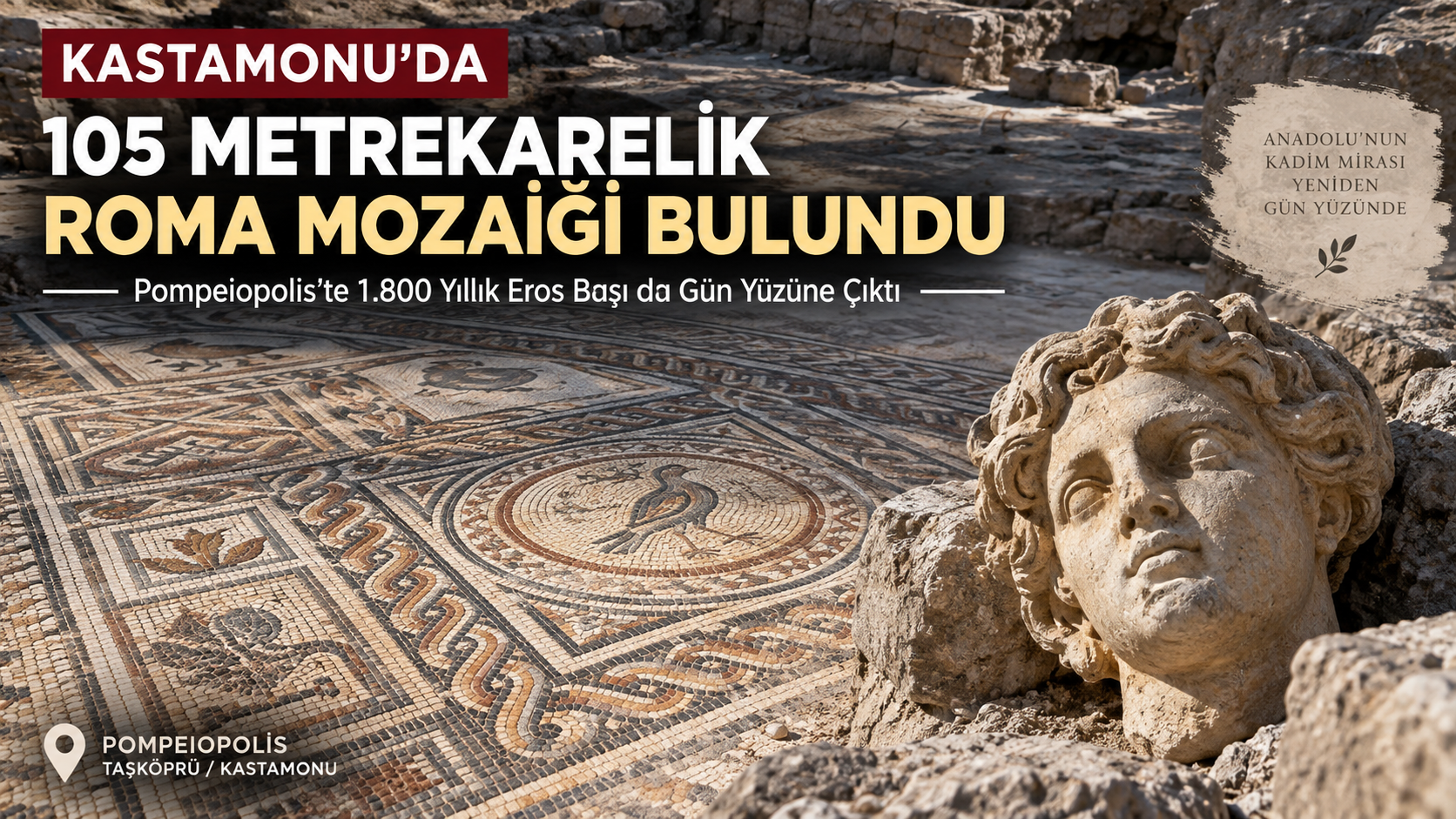 Pompeiopolis Antik Kenti’nde ortaya çıkarılan 105 metrekarelik Roma mozaiği
