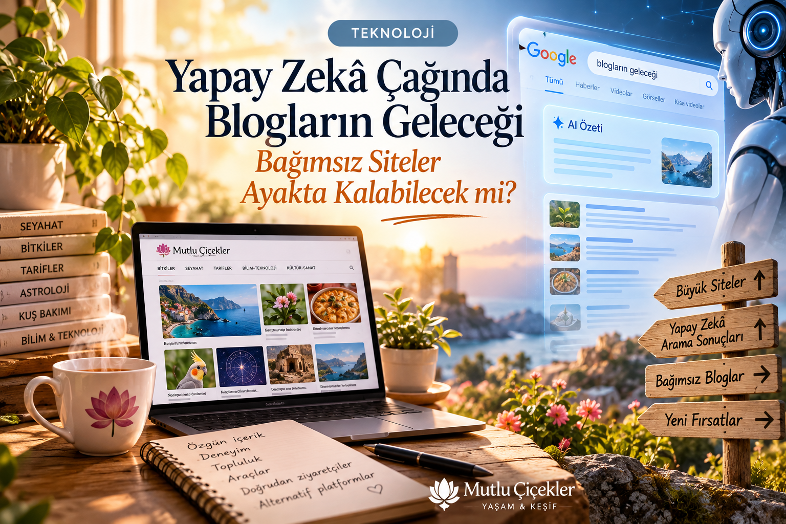 Yapay zekâ çağında bağımsız blogların ve küçük internet sitelerinin geleceğini anlatan kapak görseli