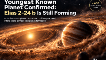 Youngest known planet Elias 2-24 b forming in a protoplanetary disk about 450 light-years from Earth