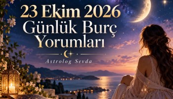 23 Ekim 2026 Cuma günlük burç yorumları Astrolog Sevda; yıldızlı gökyüzü, Ay ve ufka bakan kadın