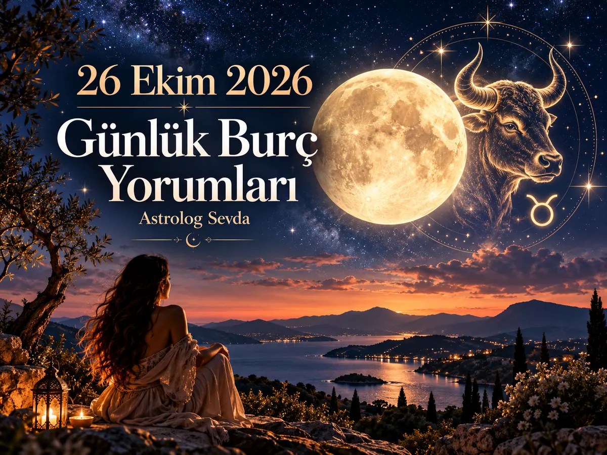 26 Ekim 2026 Pazartesi günlük burç yorumları; Boğa burcu sembolü, dolunay ve yıldızlı gökyüzü