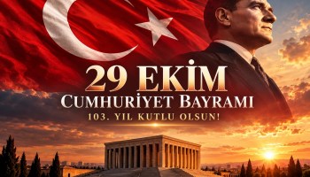 29 Ekim Cumhuriyet Bayramı 2026 kutlama görseli; Türk bayrağı, Mustafa Kemal Atatürk, Anıtkabir ve 103. yıl mesajı