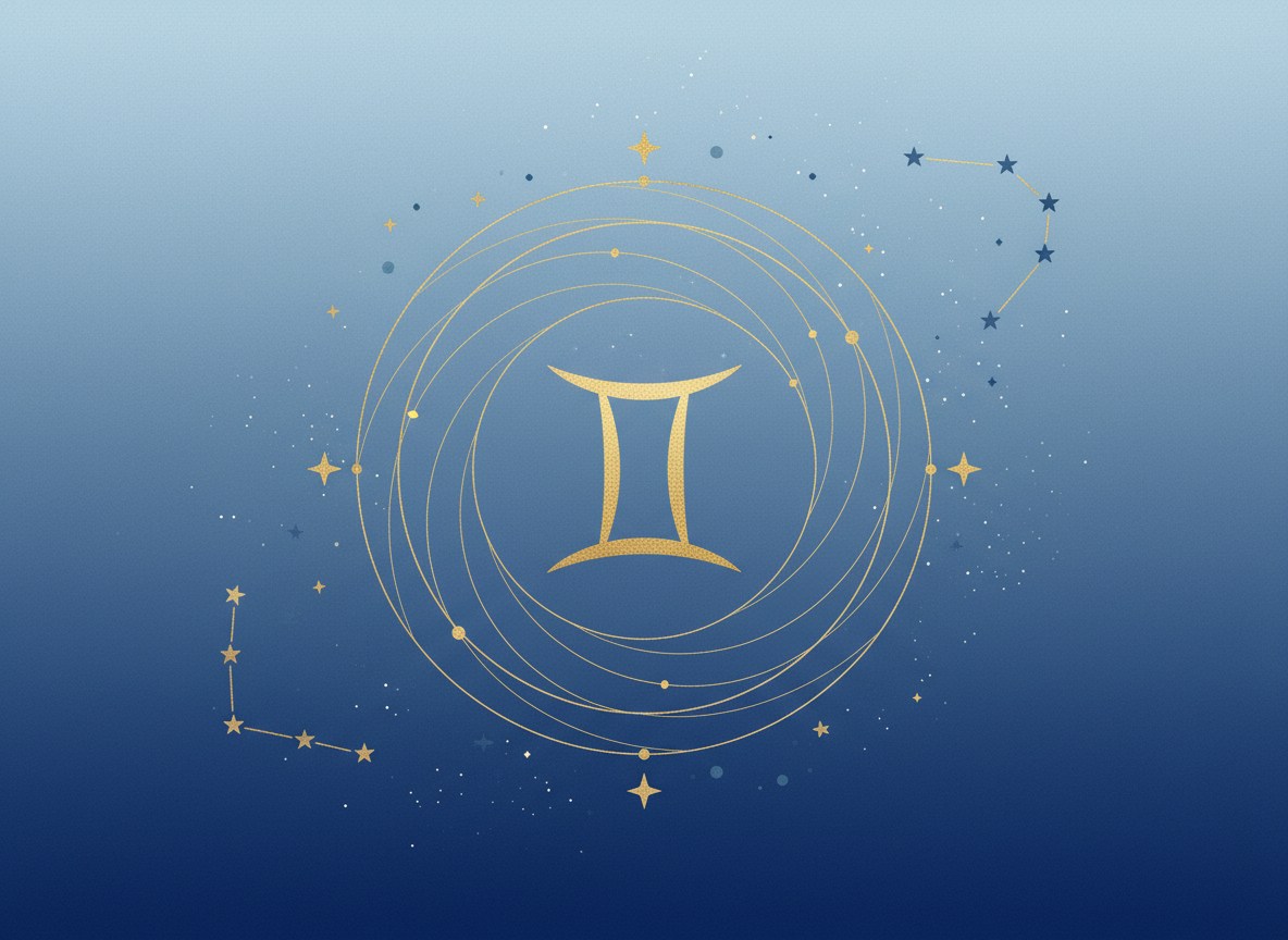 Kasım 2026 İkizler burcu aylık yorumu için İkizler burcu sembollü sade astroloji illüstrasyonu