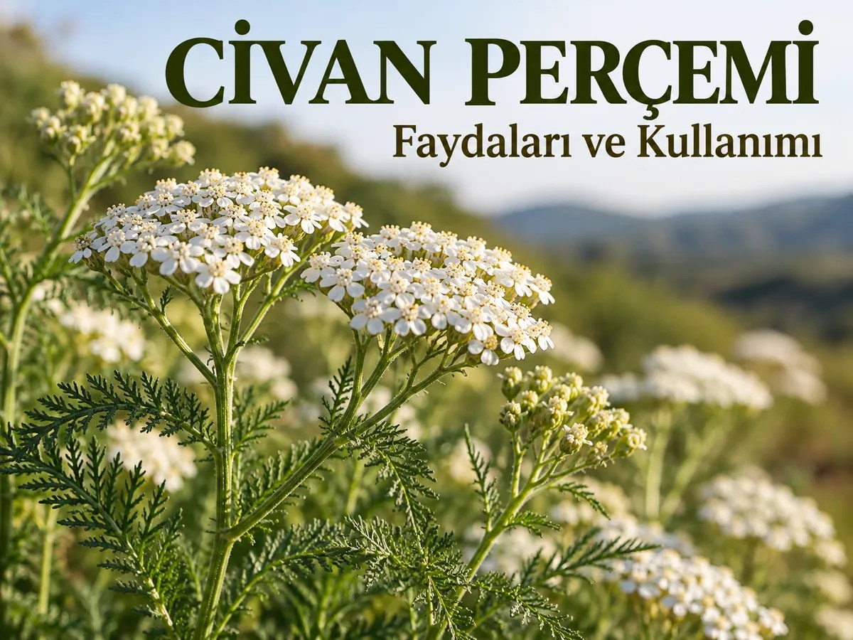 Civan perçemi (Achillea millefolium) beyaz çiçekleri ve tüysü yaprakları; Civan Perçemi Faydaları ve Kullanımı başlıklı kapak