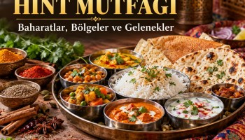 Hint mutfağından baharatlar, pilav, naan ekmeği ve çeşitli sebze yemekleriyle geleneksel Hint sofrası