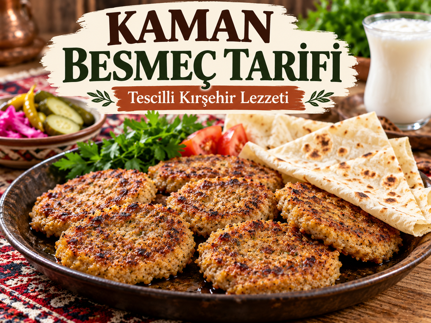 Kaman besmeç köfteleri, yufka, turşu ve ayran ile servis edilen geleneksel Kırşehir yemeği