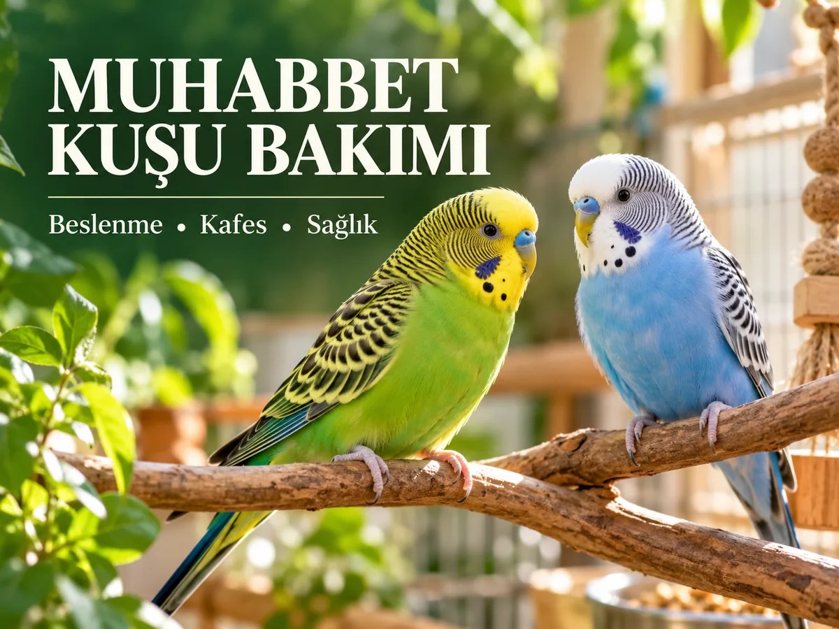 Doğal ahşap tüneklerde yeşil ve mavi muhabbet kuşu, muhabbet kuşu bakım rehberi