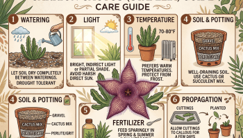 Carrion cactus care guide covering watering, light, temperature, soil, fertilizer, and propagation