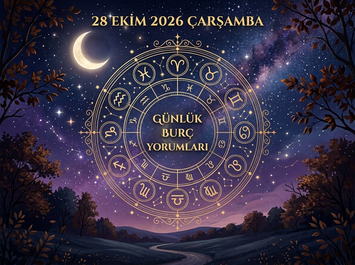 Golden zodiac wheel with crescent moons over a starry nighttime landscape