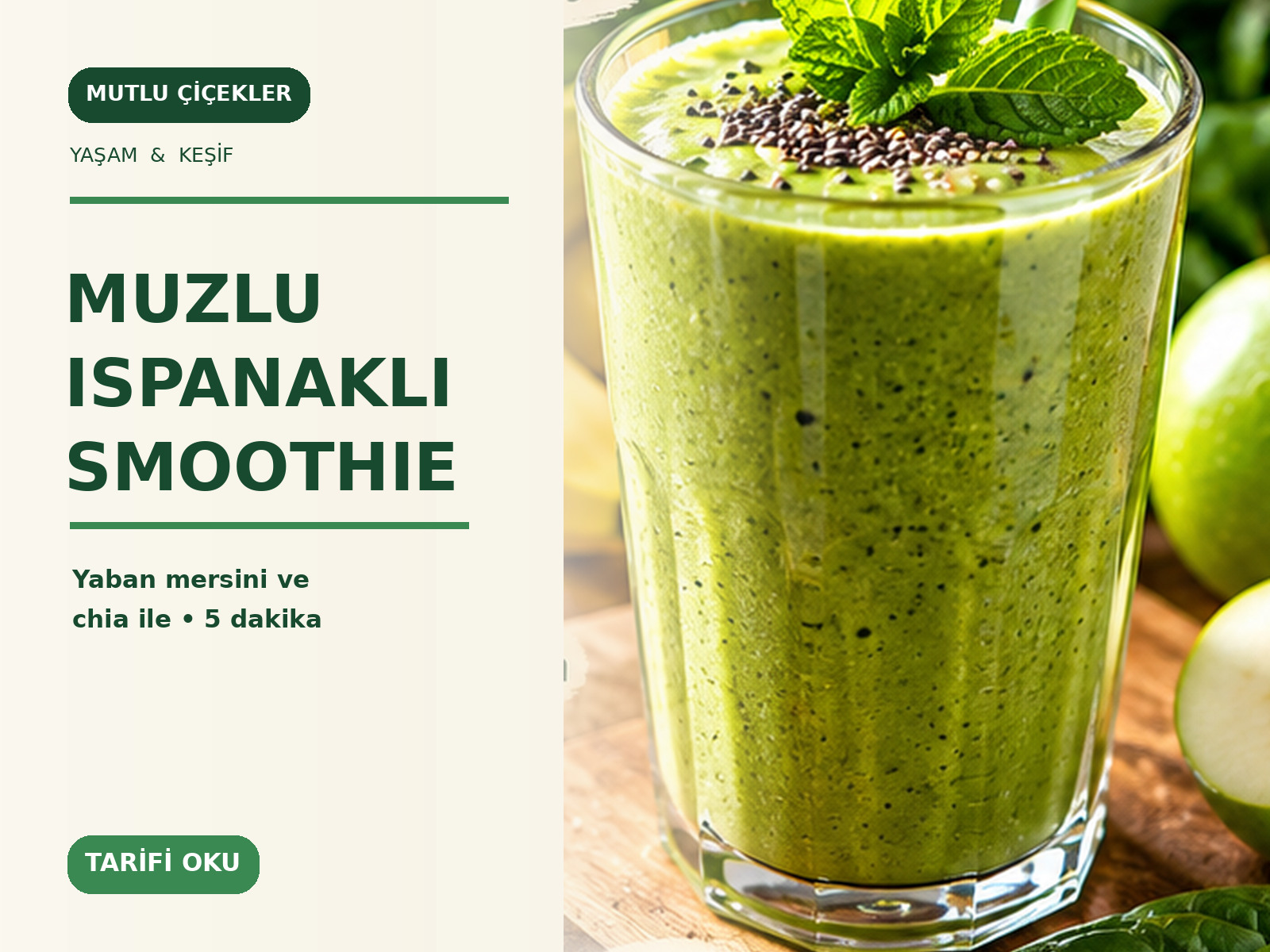 Muzlu Ispanaklı Smoothie Tarifi: Yaban Mersini ve Chia ile