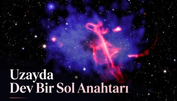 Uzayda dev bir sol anahtarı: NASA Chandra galaksi kümesi keşfini anlatan pembe radyo yapısı ve Türkçe başlıklı kapak